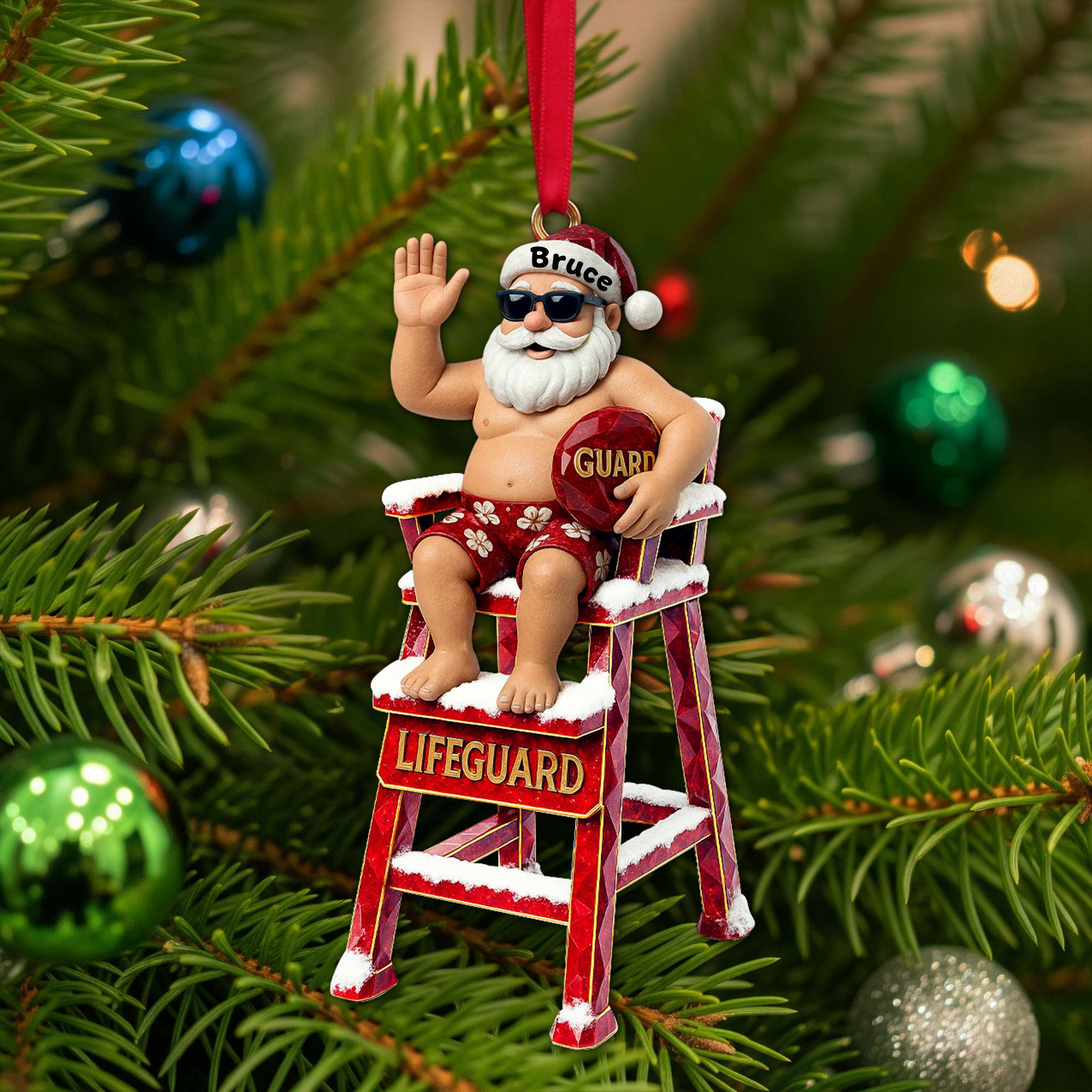 Caricature Beach Santa Lifeguard Ornament - Personalized Christmas Gifts For Beach Lifeguard 04OHLU210825 - Image 4