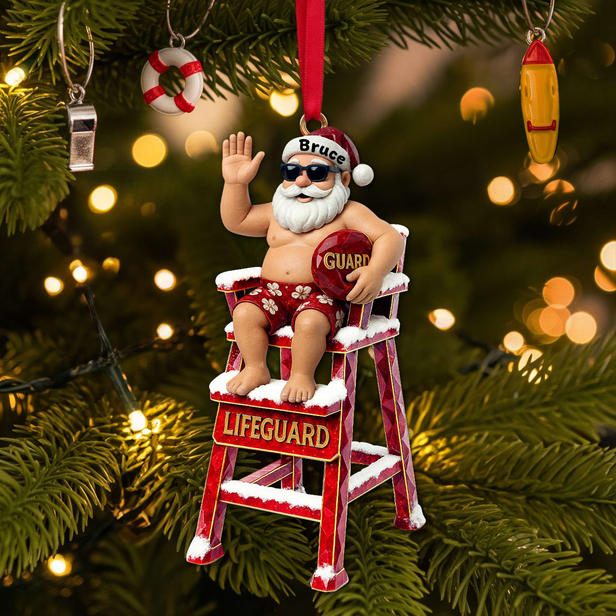 Caricature Beach Santa Lifeguard Ornament - Personalized Christmas Gifts For Beach Lifeguard 04OHLU210825