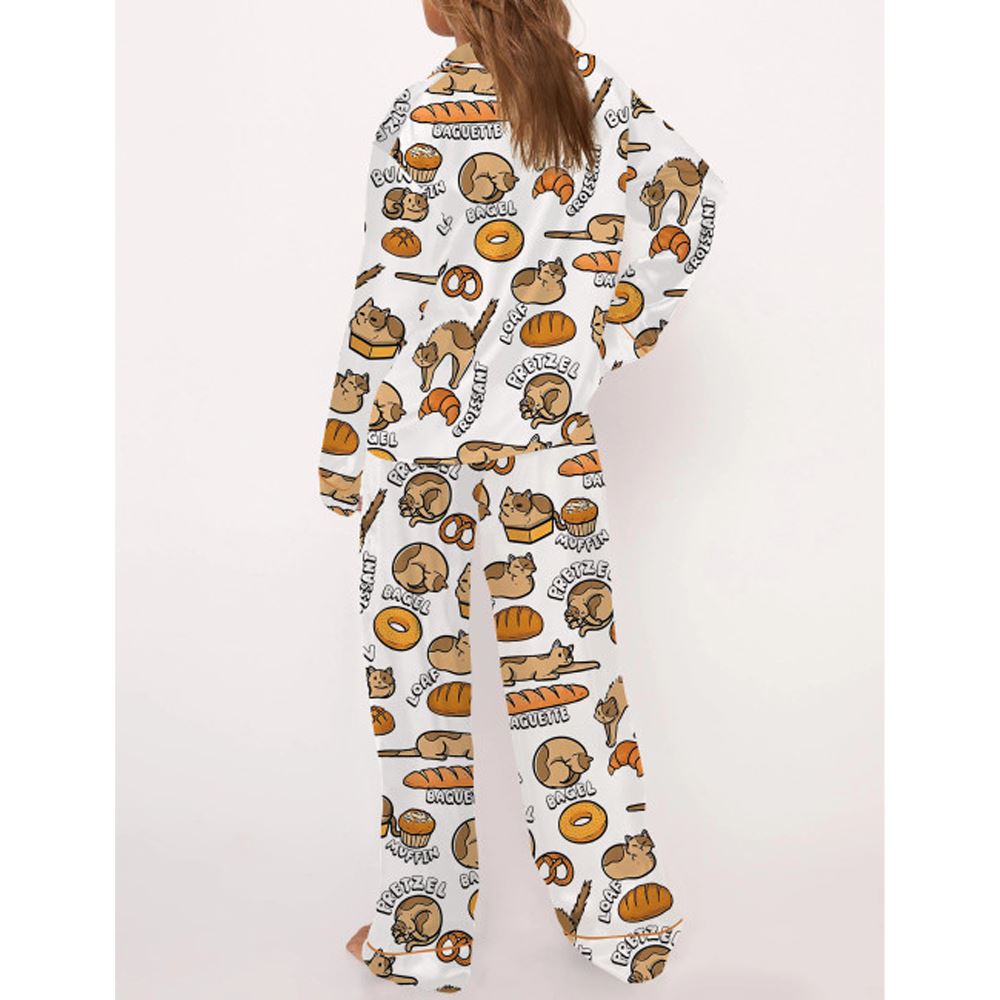 Cat Bread Satin Pajama Set For Women - Image 3