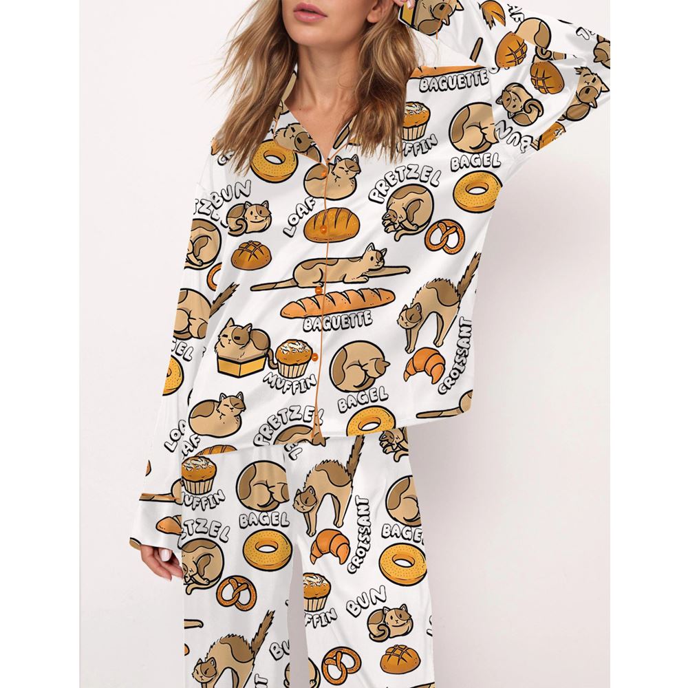 Alternative view of Cat Bread Satin Pajama Set For Women