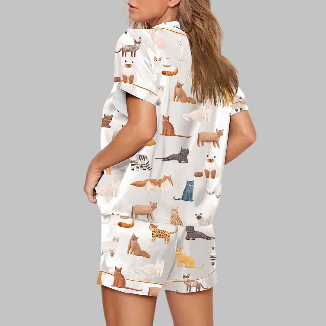 Cat Breeds Short Sleeve Satin Pajama Set - Image 3