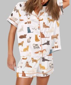 Cat Breeds Short Sleeve Satin Pajama Set