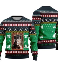 Cat Christmas Snow Window Ugly Christmas Sweater 