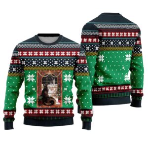 Cat Christmas Snow Window Ugly Christmas Sweater - Grishko.com