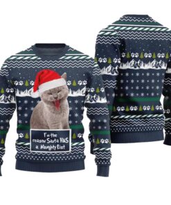 Cat I'm the Reason Santa Has a Naughty List Ugly Christmas Sweater 