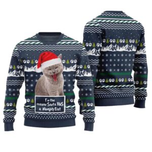 Cat I'm the Reason Santa Has a Naughty List Ugly Christmas Sweater - Grishko.com