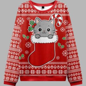 Cat In The Sock Christmas Ugly Sweater - gullprint.com