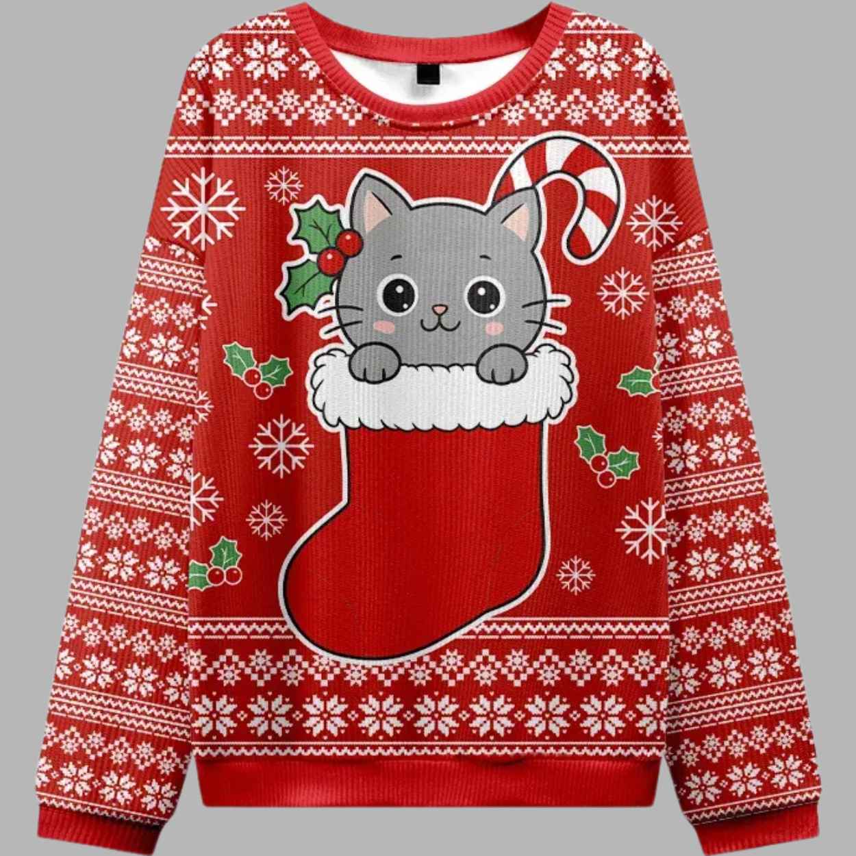 Alternative view of Cat In The Sock Christmas Ugly Sweater - gullprint.com