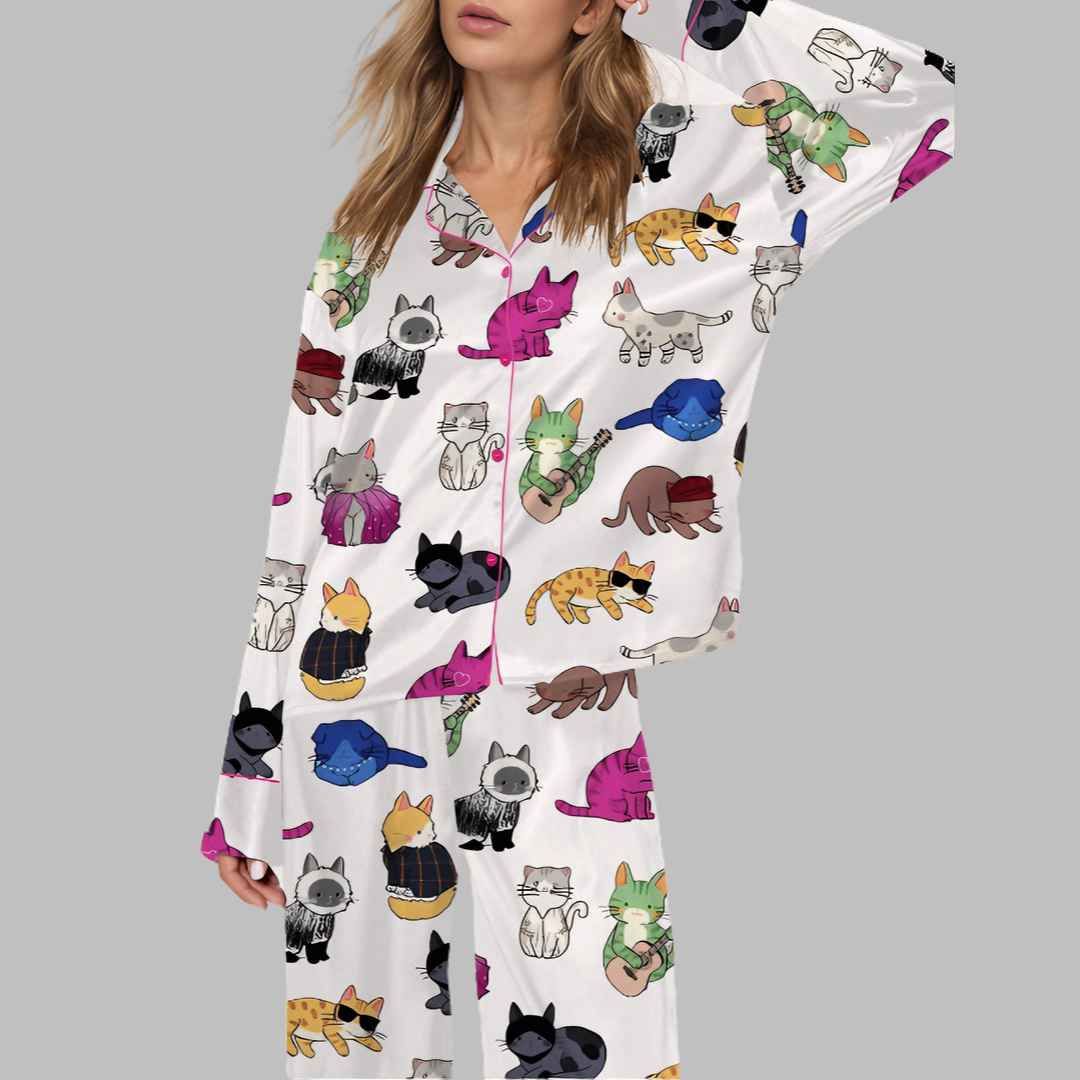 Cat Lovers Satin Pajama Set