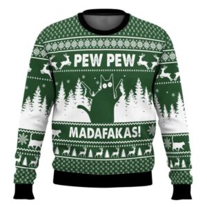 Cat Pew Pew Ugly Christmas Sweater