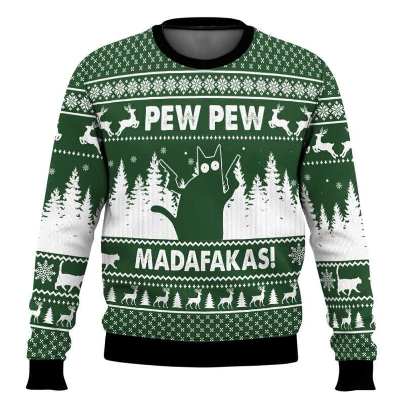 Cat Pew Pew Ugly Christmas Sweater