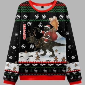 Alternative view of Cat Riding A Dinosaur Ugly Christmas Sweater - gullprint.com