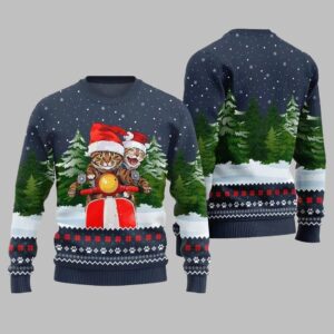 Alternative view of Cat Riding Motorcycle Ugly Sweater 2025 Christmas - Grishko.com