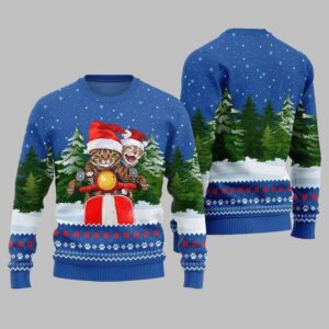 Cat Riding Motorcycle Ugly Sweater 2025 Christmas - Grishko.com