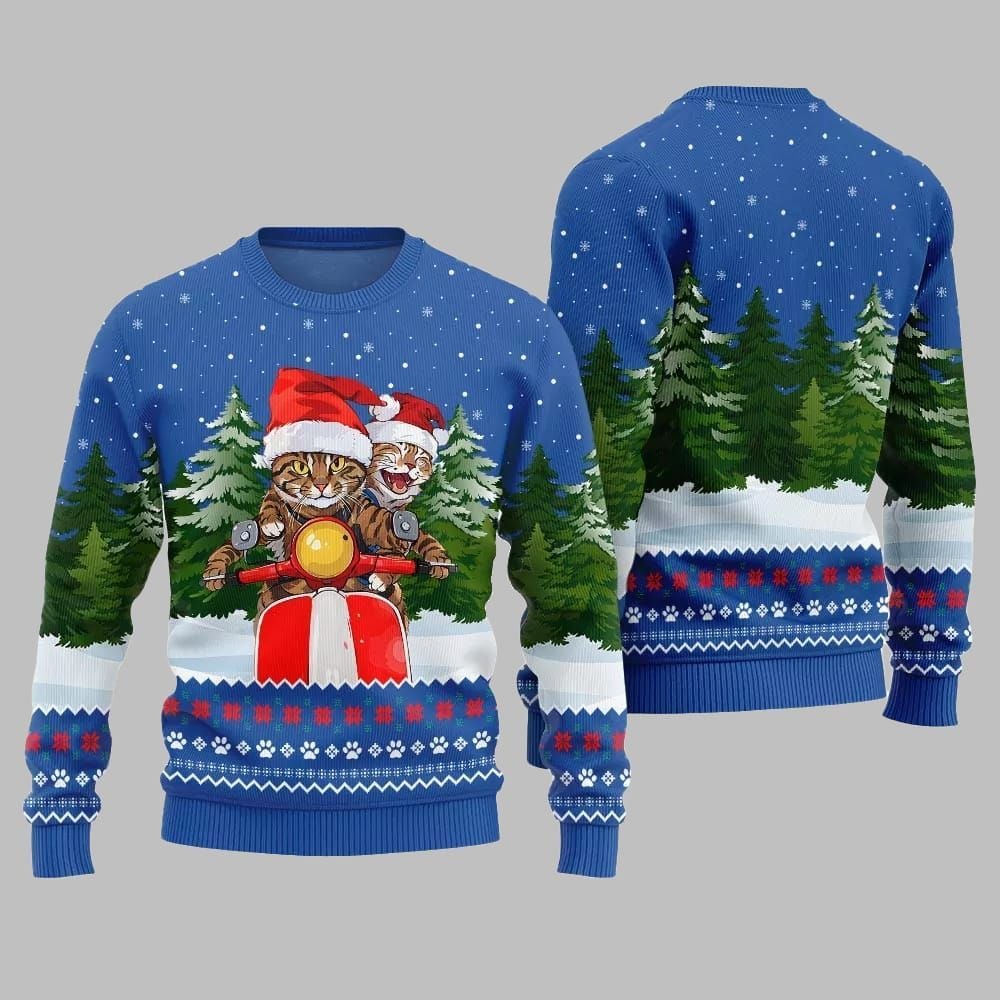 Cat Riding Motorcycle Ugly Sweater 2025 Christmas - Grishko.com