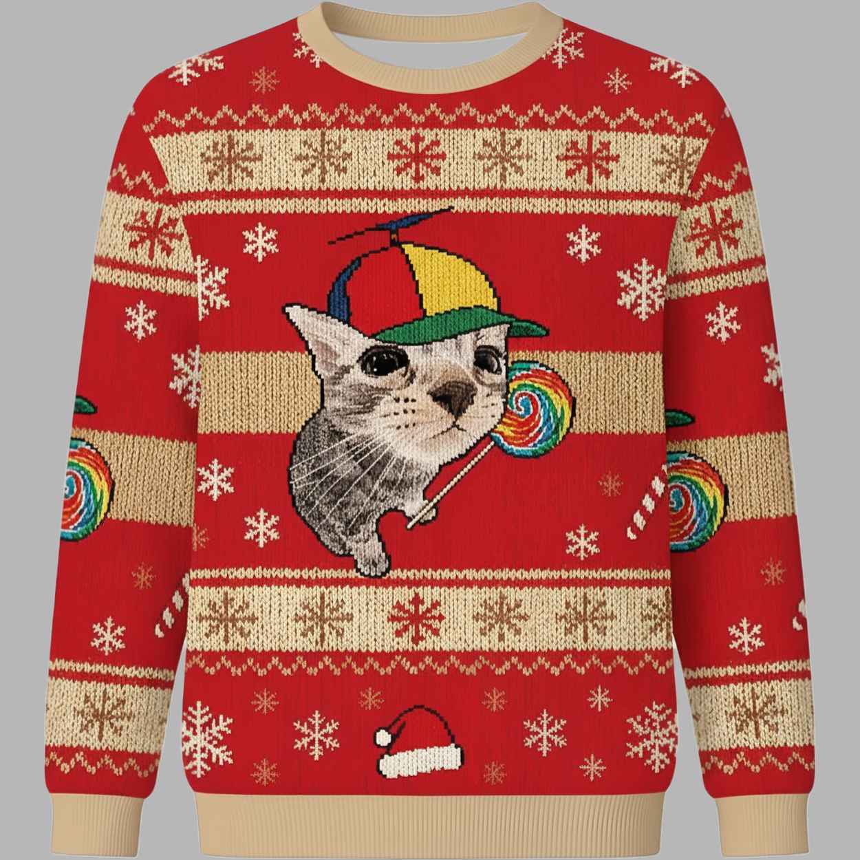Cat With Lollipop And Hat Christmas Ugly Sweater - gullprint.com