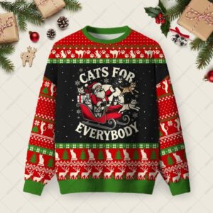 Cats For Everybody Ugly Christmas Fuzzy Fleece Sweatshirt