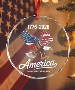 Celebrate 250 Years of America USA Anniversary 1776-2026 Glass Ornament