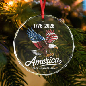 Alternative view of Celebrate 250 Years of America USA Anniversary 1776-2026 Glass Ornament HO82 894522