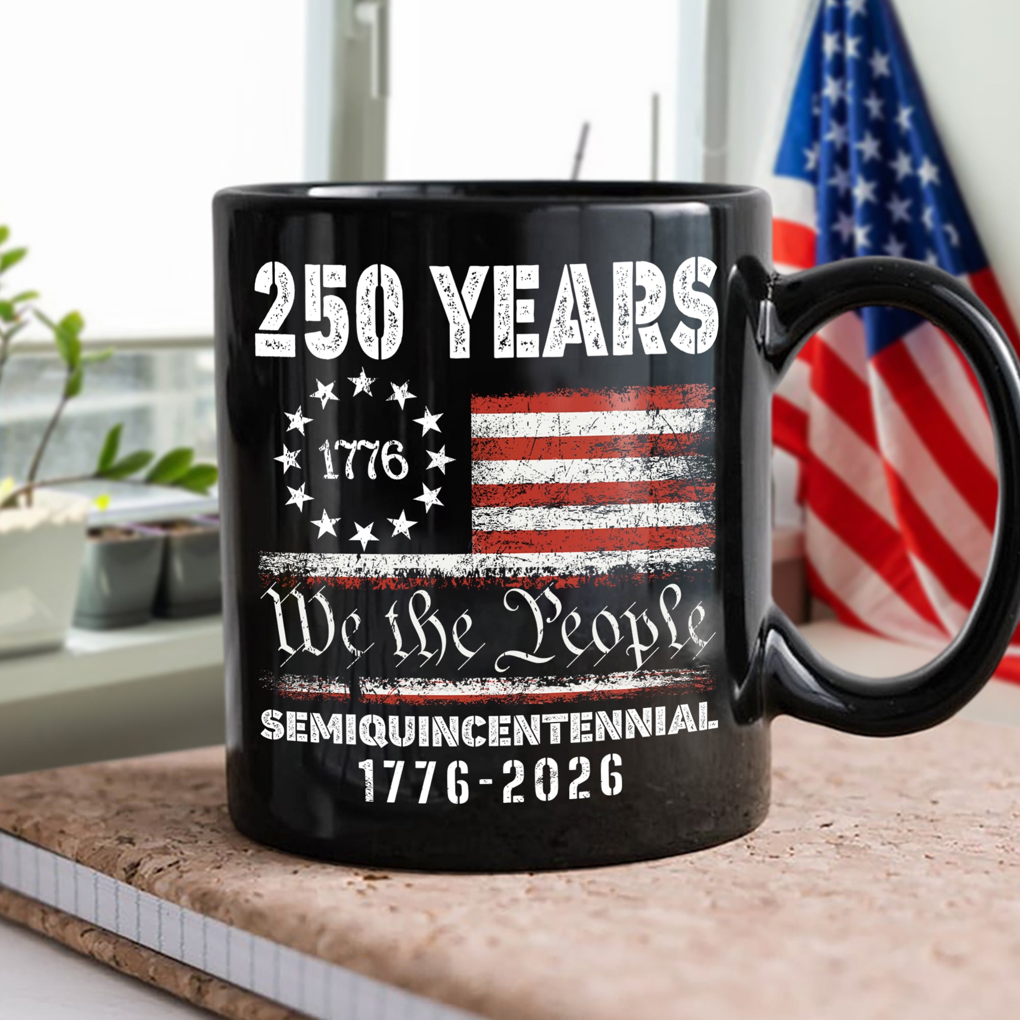 Alternative view of Celebrate Our America 250th Anniversary United States Semiquincentennial Black Mug HA75 897406