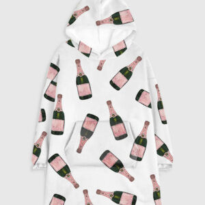 Champagne Bottle Flannel Blanket Hoodie