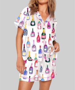 Champagne Bottles Watercolor Hot Pink Pajama Set