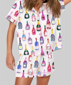 Alternative view of Champagne Bottles Watercolor Hot Pink Pajama Set
