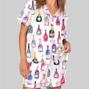 Champagne Bottles Watercolor Hot Pink Pajama Set