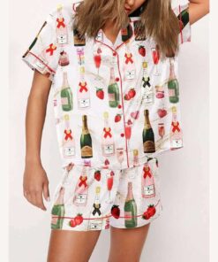 Champagne Strawberries Macarons Pajama Set