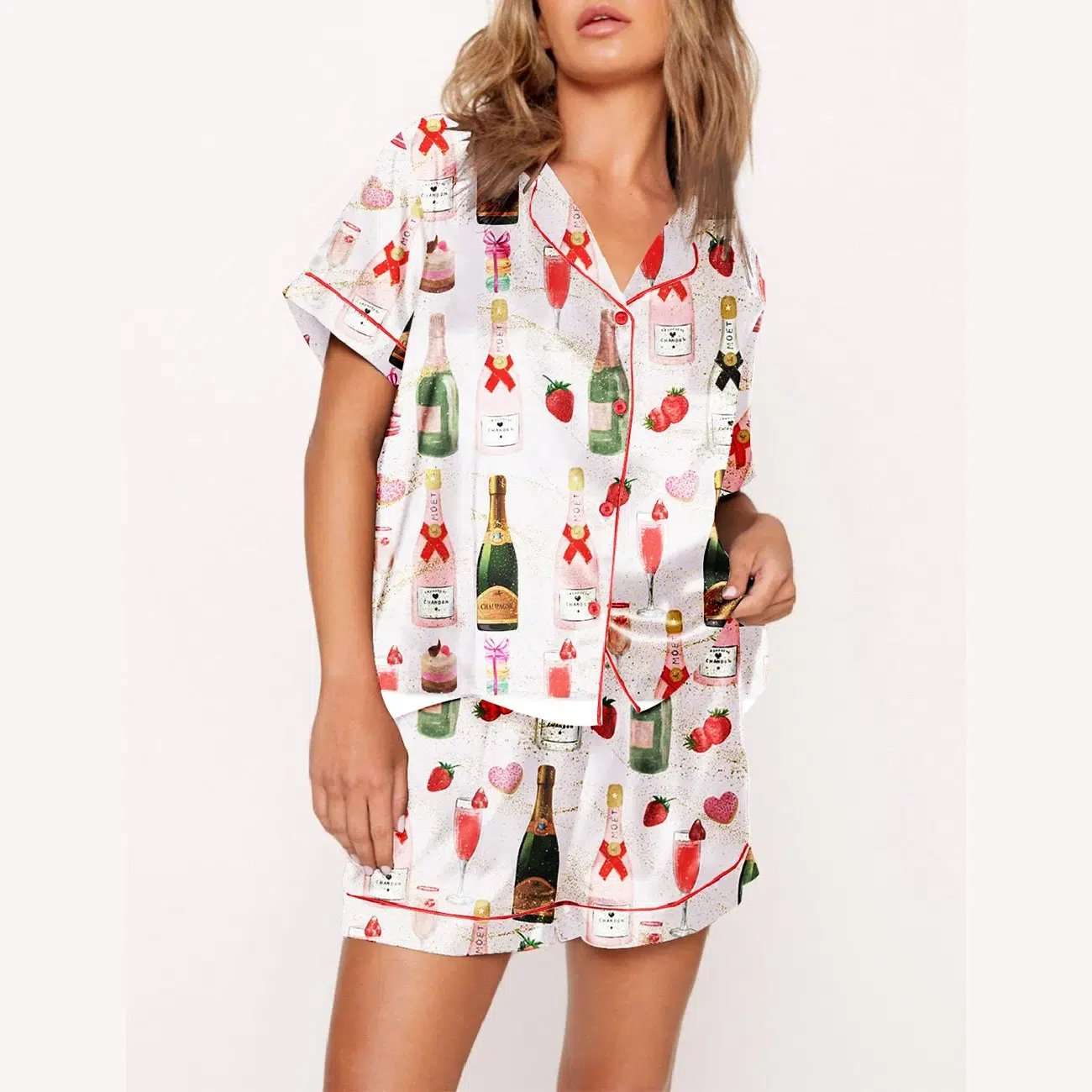 Champagne Strawberries Macarons Pajama Set - Image 2