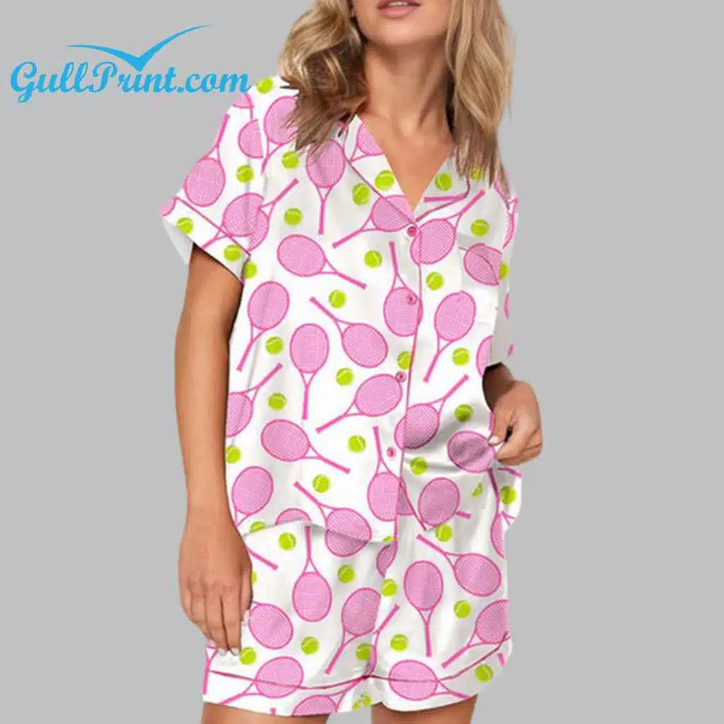 Champagne Tennis Print Pajama Set - Image 3