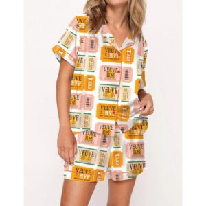 Champagne Tickets Satin Pajama Set For Women