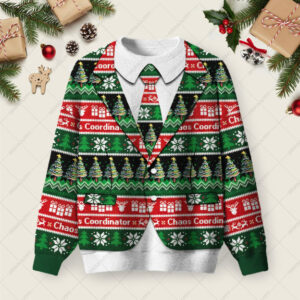 Chaos Faux Two-Piece Suit Ugly Christmas Fuzzy Fleece Sweatshirt