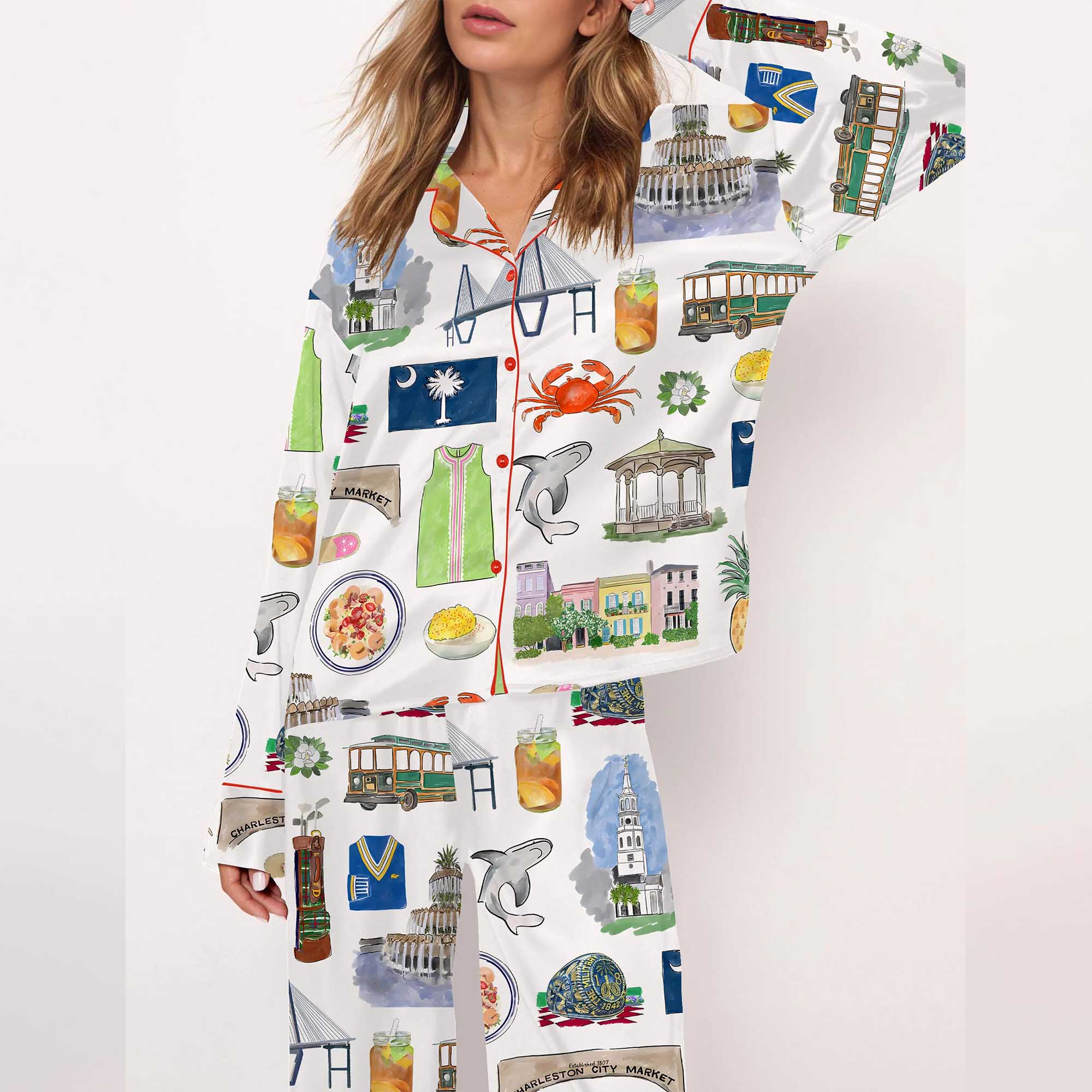 Charleston Travel Silky Satin Pajama Set - Image 4