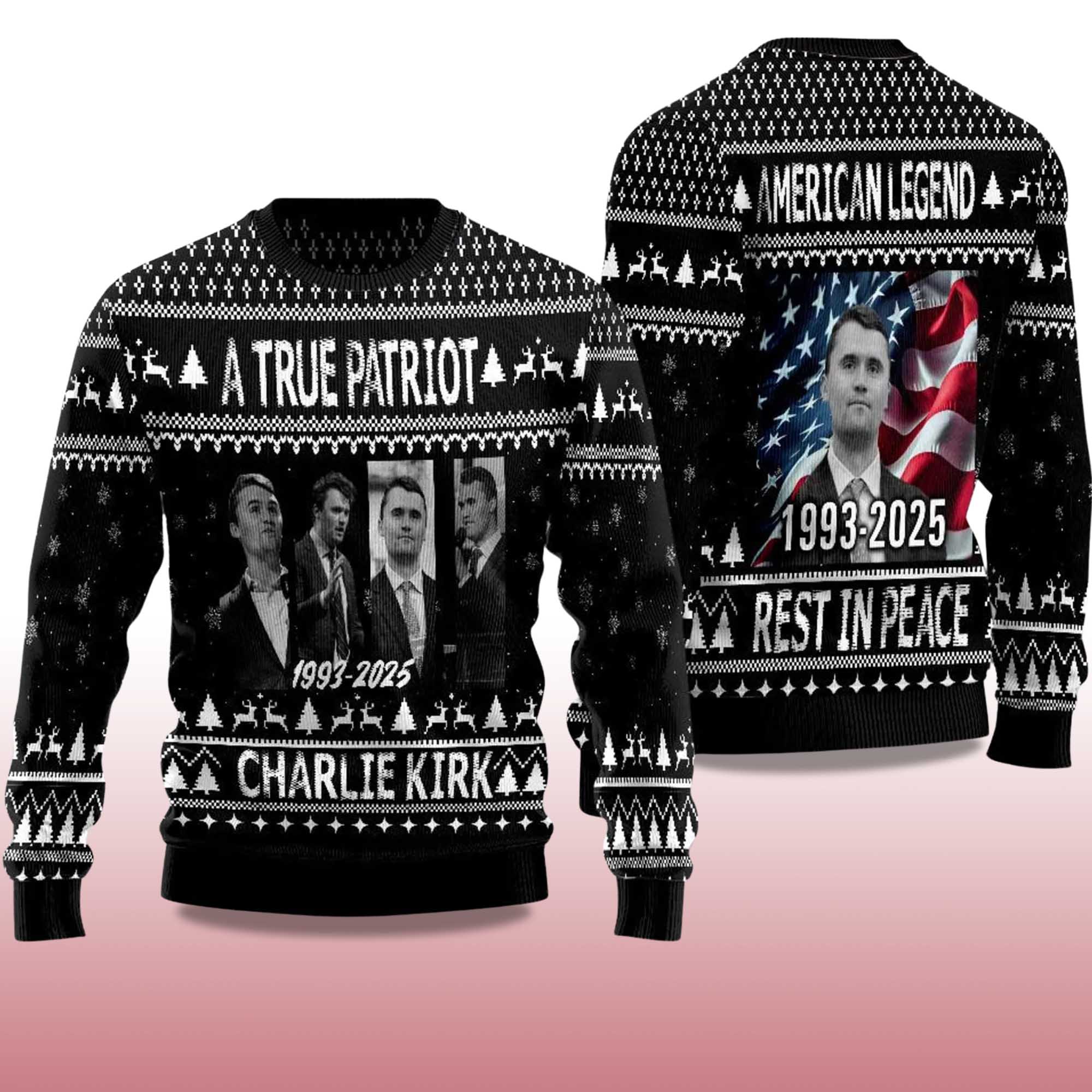 Alternative view of Charlie Kirk A True Patriot 1993 - 2025 Ugly Christmas Sweater