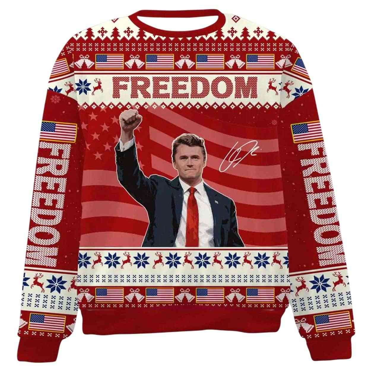 Charlie Kirk Freedom Signature Ugly Sweater
