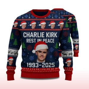 Alternative view of Charlie Kirk Rest In Peace 1993-2025 Ugly Christmas Sweater