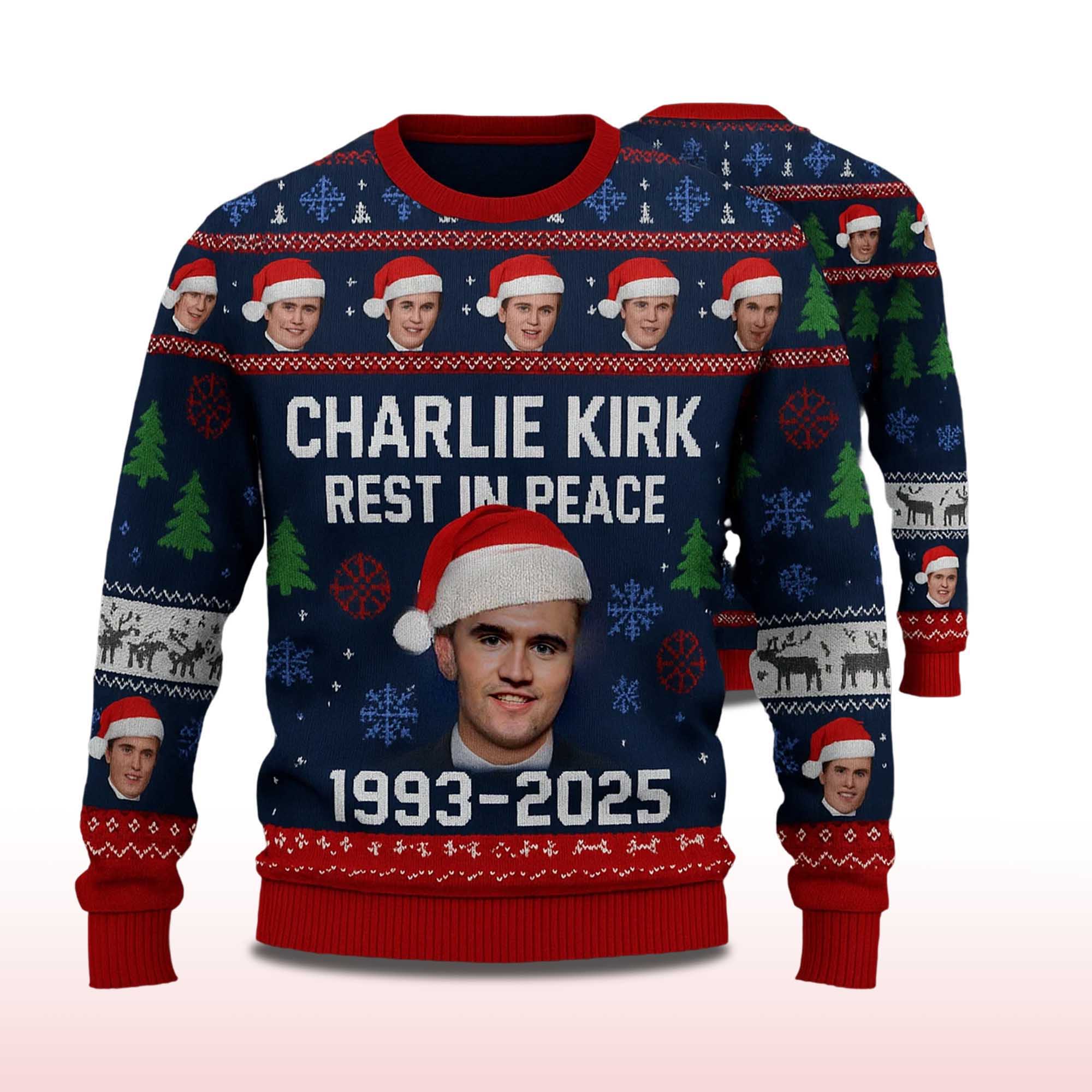 Alternative view of Charlie Kirk Rest In Peace 1993-2025 Ugly Christmas Sweater