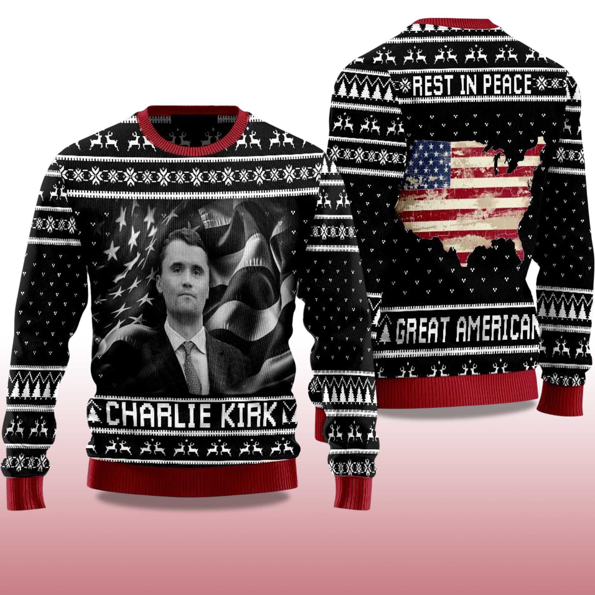 Alternative view of Charlie Kirk Rest In Peace Great America Ugly Christmas Sweater
