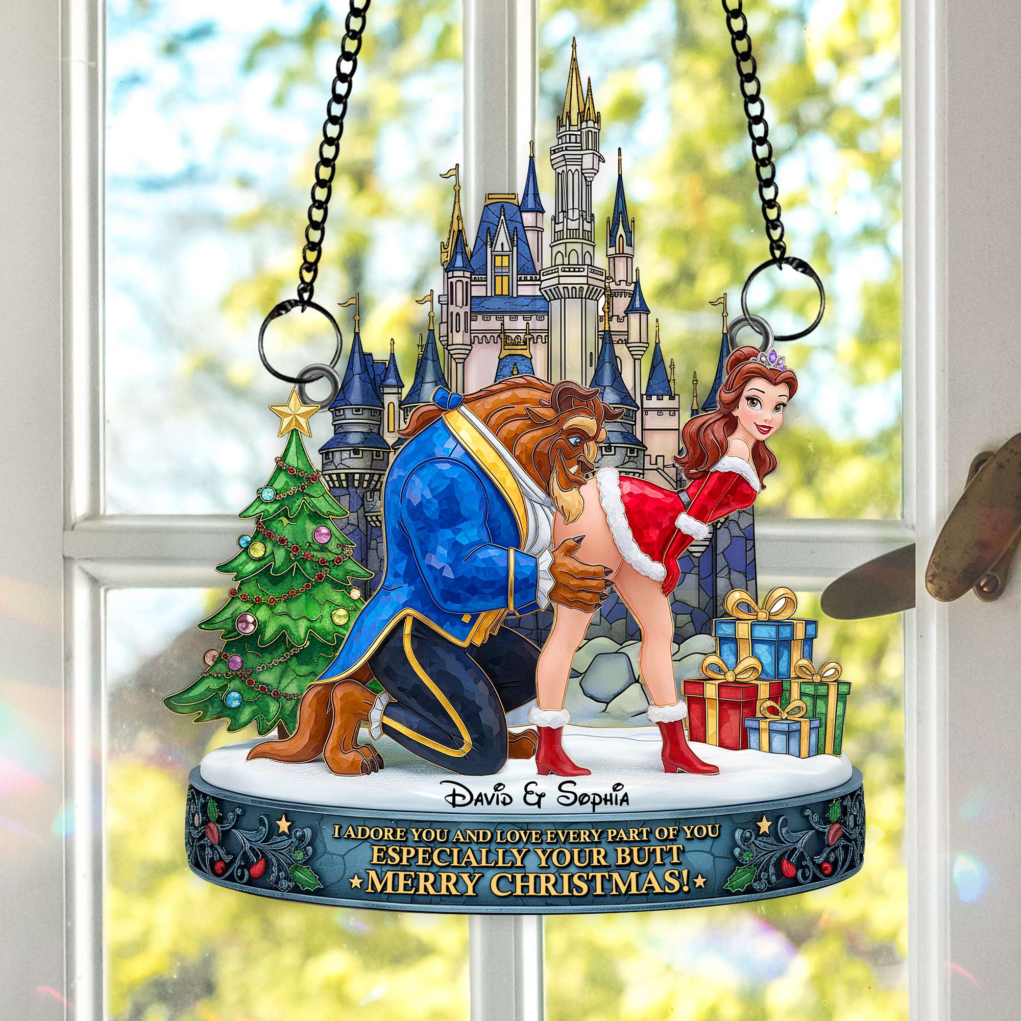 Cheeky Kiss Couple Suncatcher - Personalized Chritsmas Gift For Couples 07OHLU170925