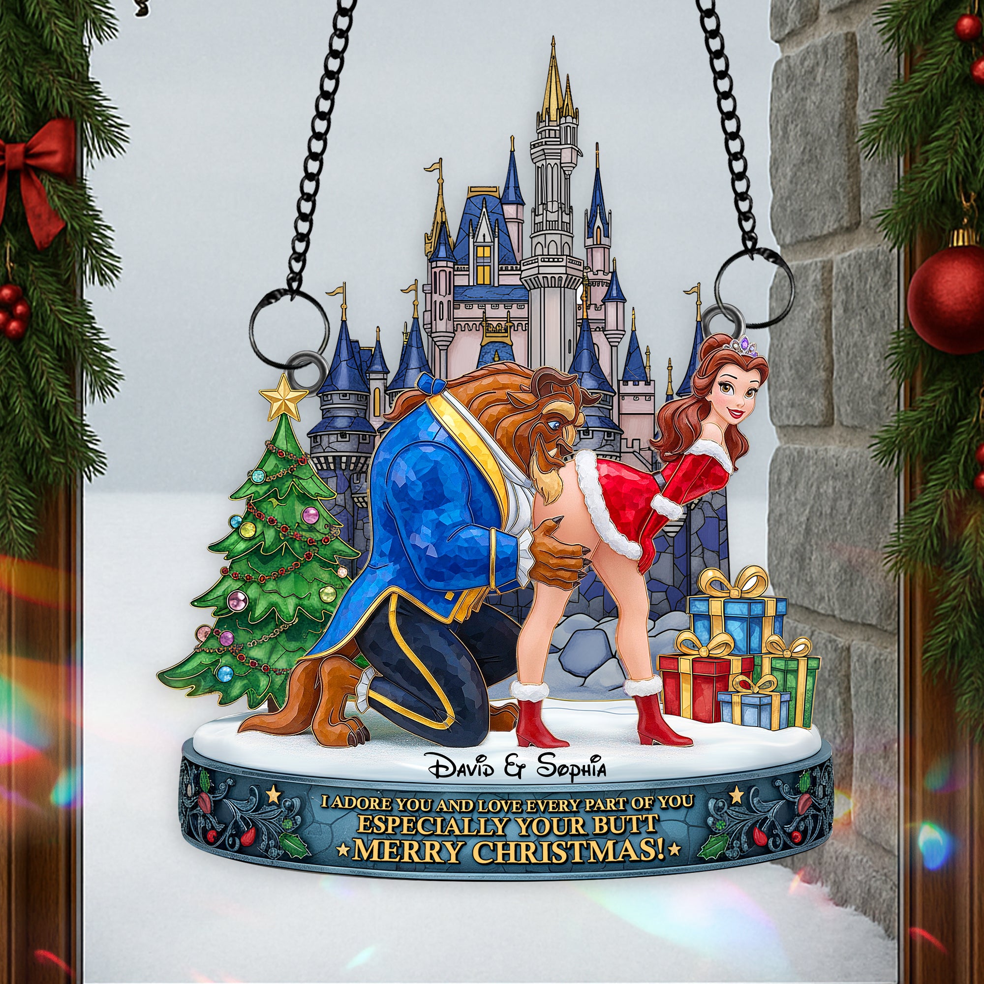 Cheeky Kiss Couple Suncatcher - Personalized Chritsmas Gift For Couples 07OHLU170925 - Image 3