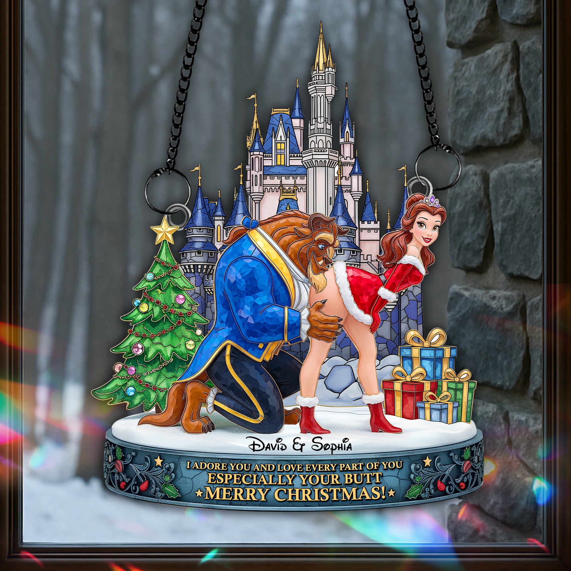 Cheeky Kiss Couple Suncatcher - Personalized Chritsmas Gift For Couples 07OHLU170925 - Image 4