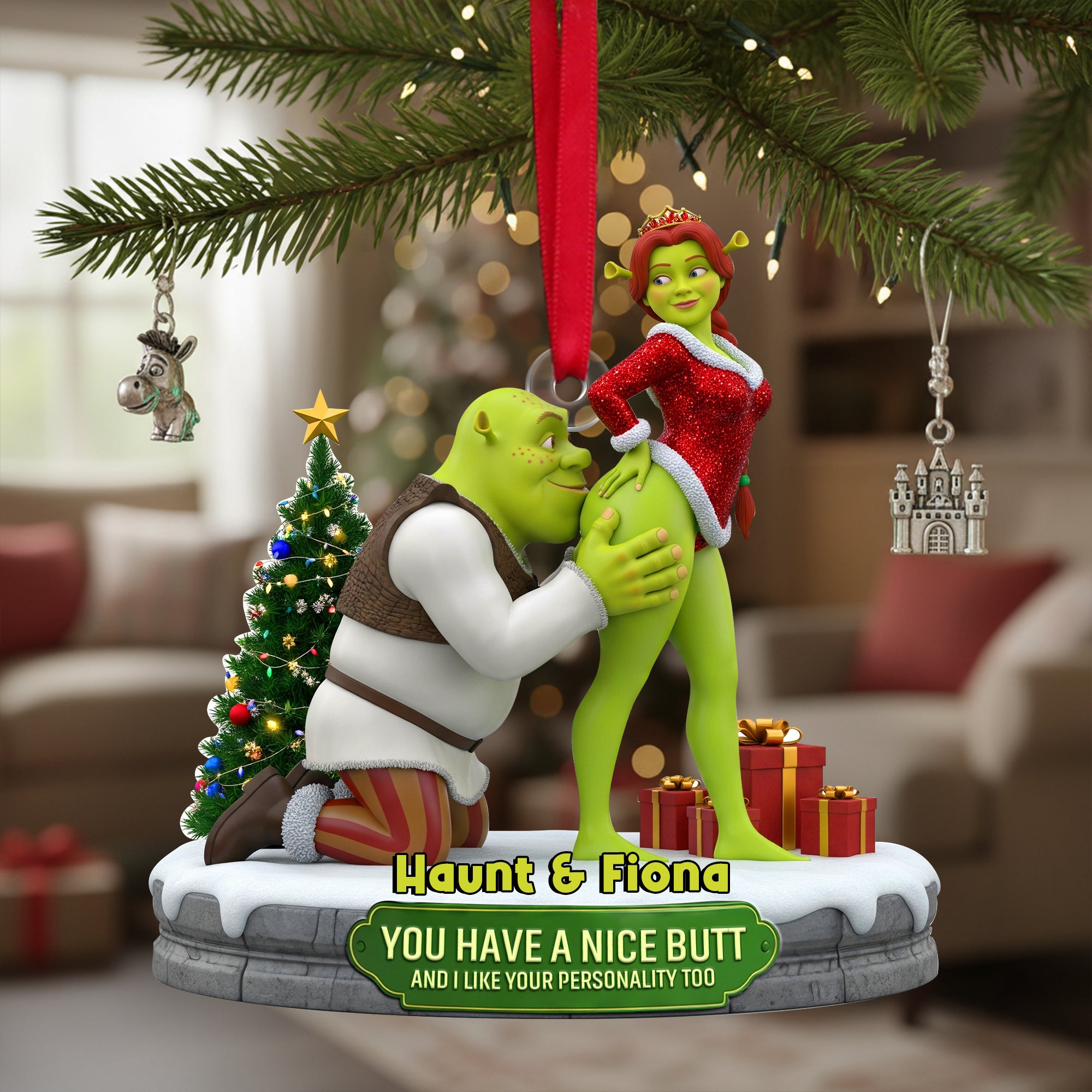 Cheeky Kisses Couple Acrylic Ornament - Personalized Christmas Gifts For Couples 04OHLU300925 - Image 4