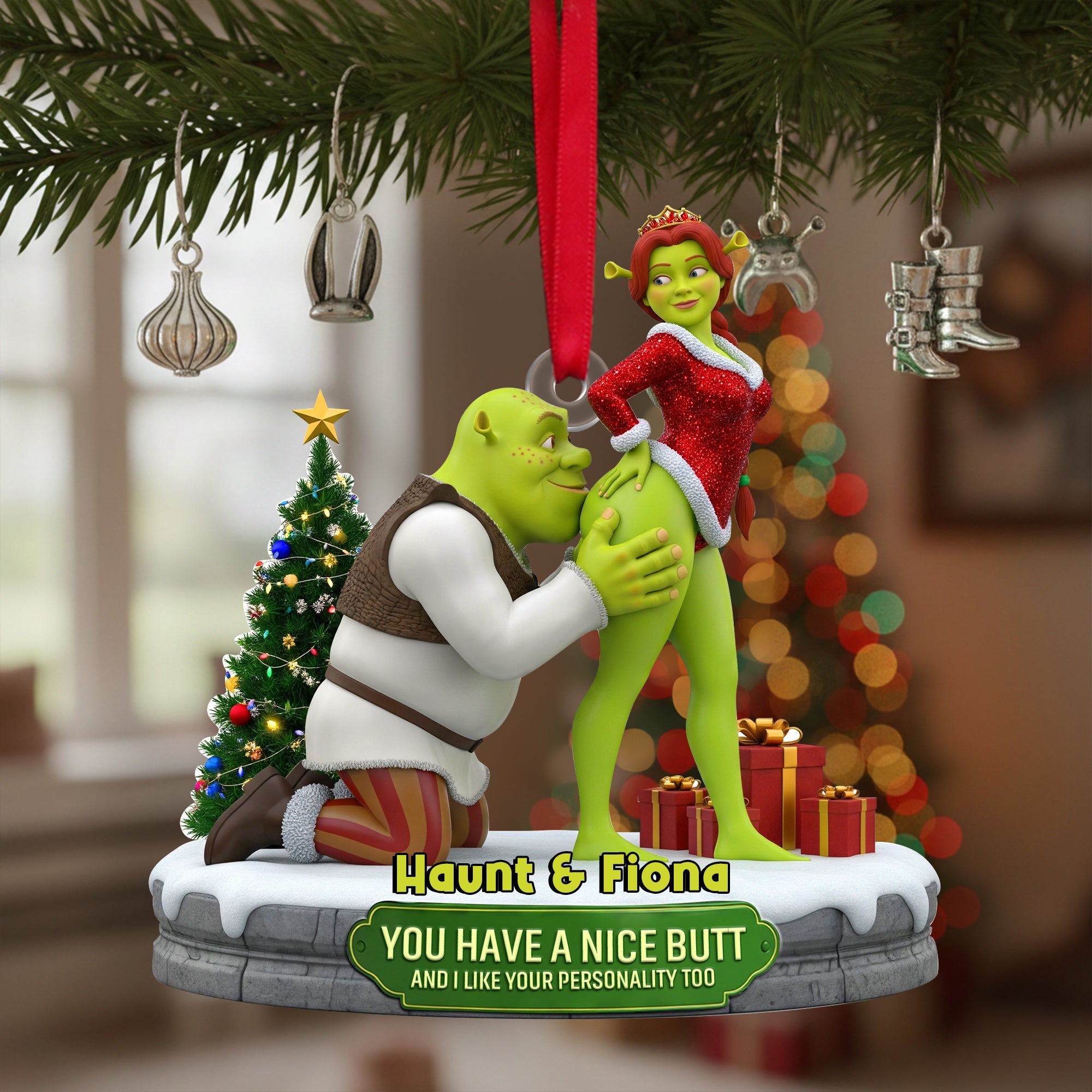 Cheeky Kisses Couple Acrylic Ornament - Personalized Christmas Gifts For Couples 04OHLU300925 - Image 3