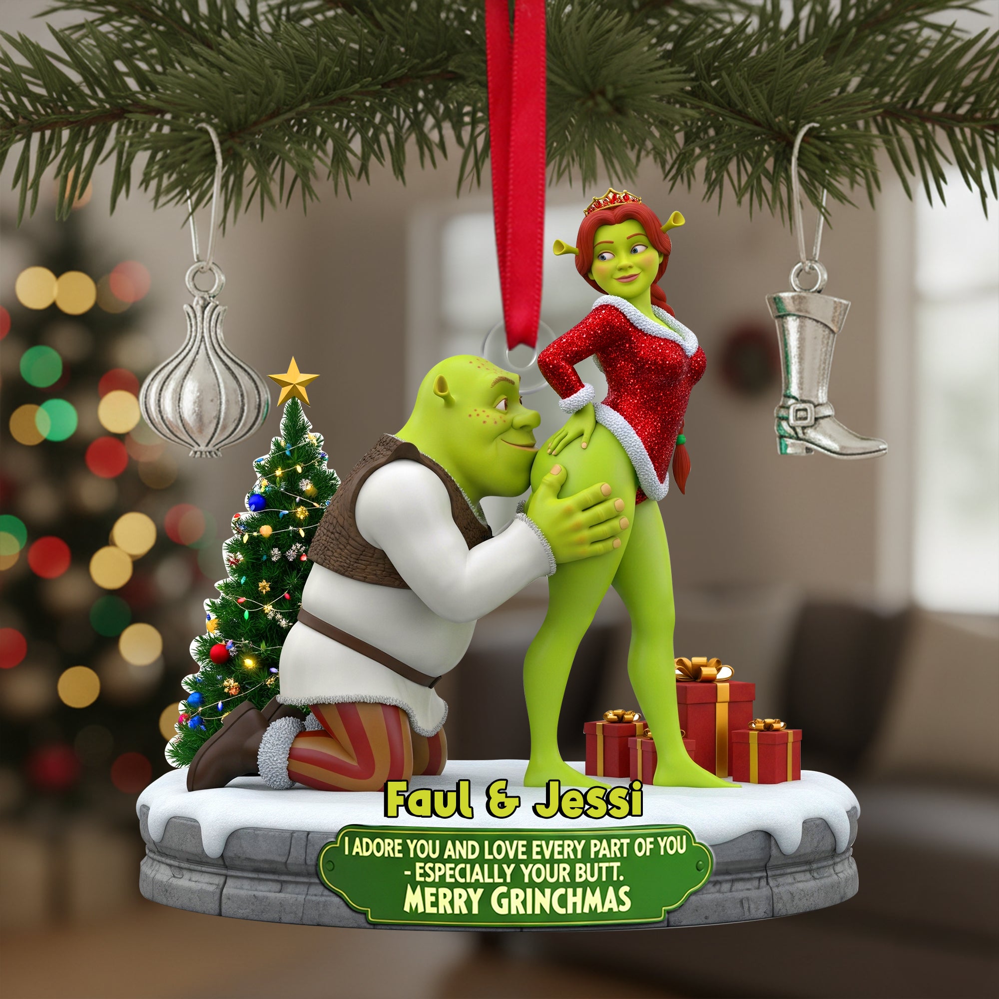 Cheeky Kisses Couple Ornament - Personalized Christmas Gifts For Couple 04OHLU120925 - Image 4