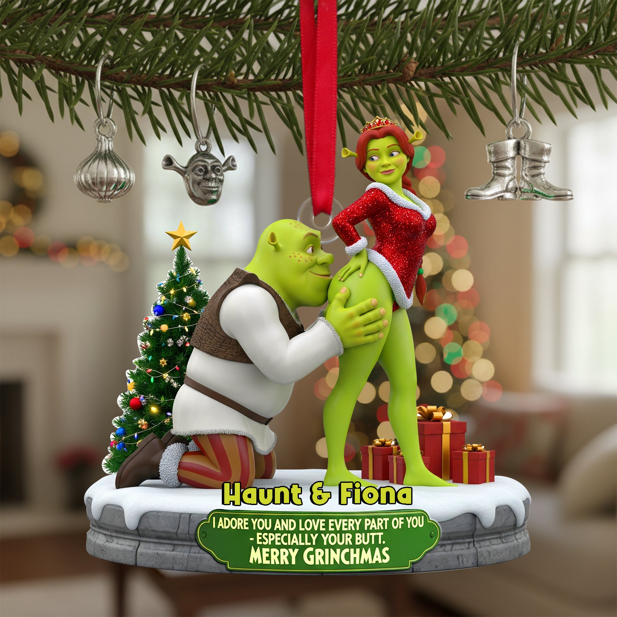 Cheeky Kisses Couple Ornament - Personalized Christmas Gifts For Couple 04OHLU120925 - Image 3