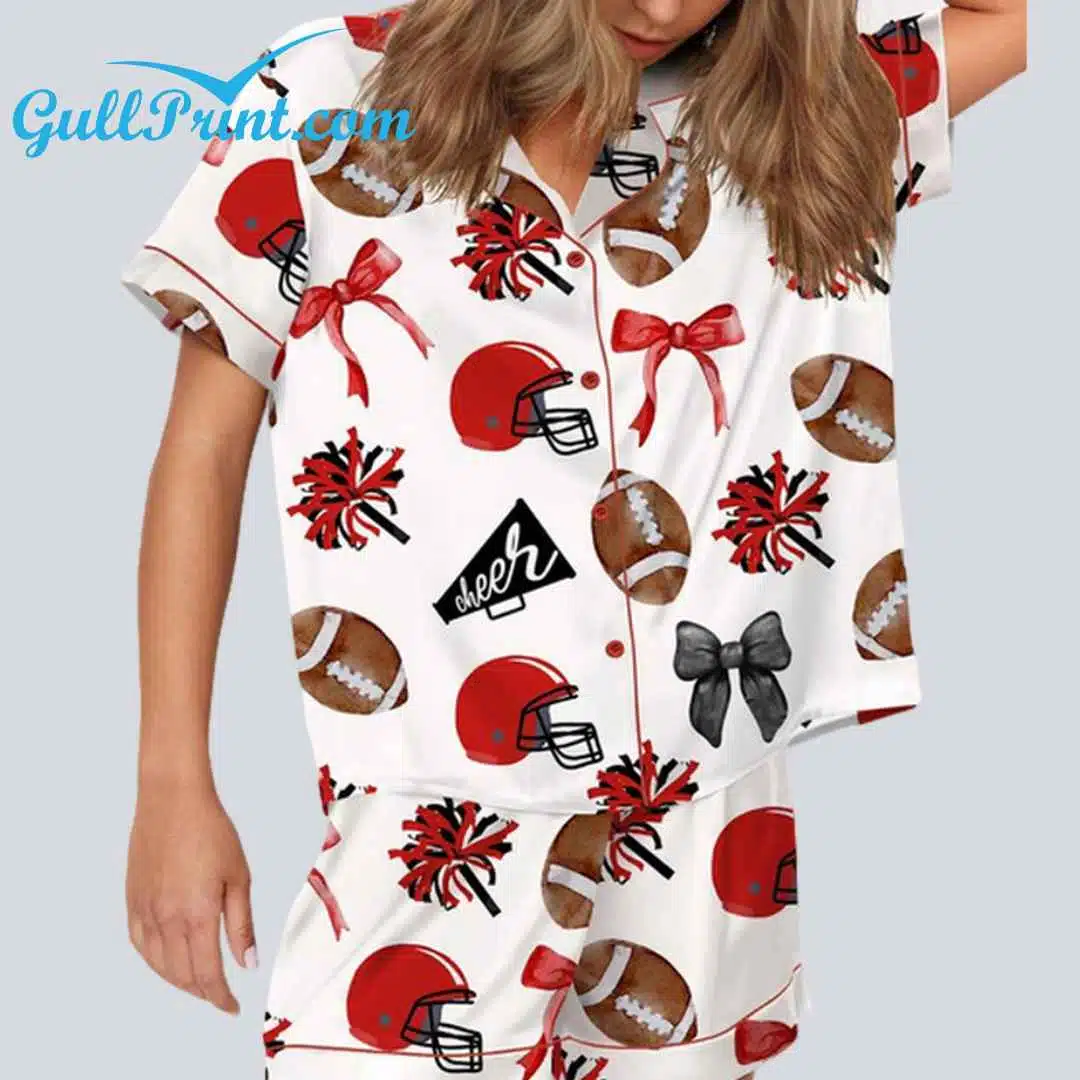 Cheer Football Coquette Bows Satin Pajama Set