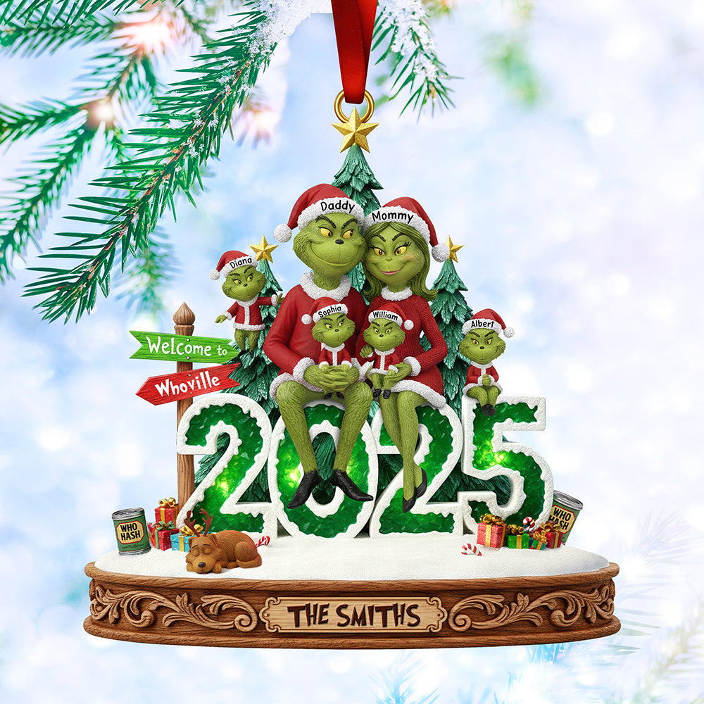 Cheerful Green Family Ornament - Personalized Christmas Gifts For Family 03PAQN111025 - Image 3