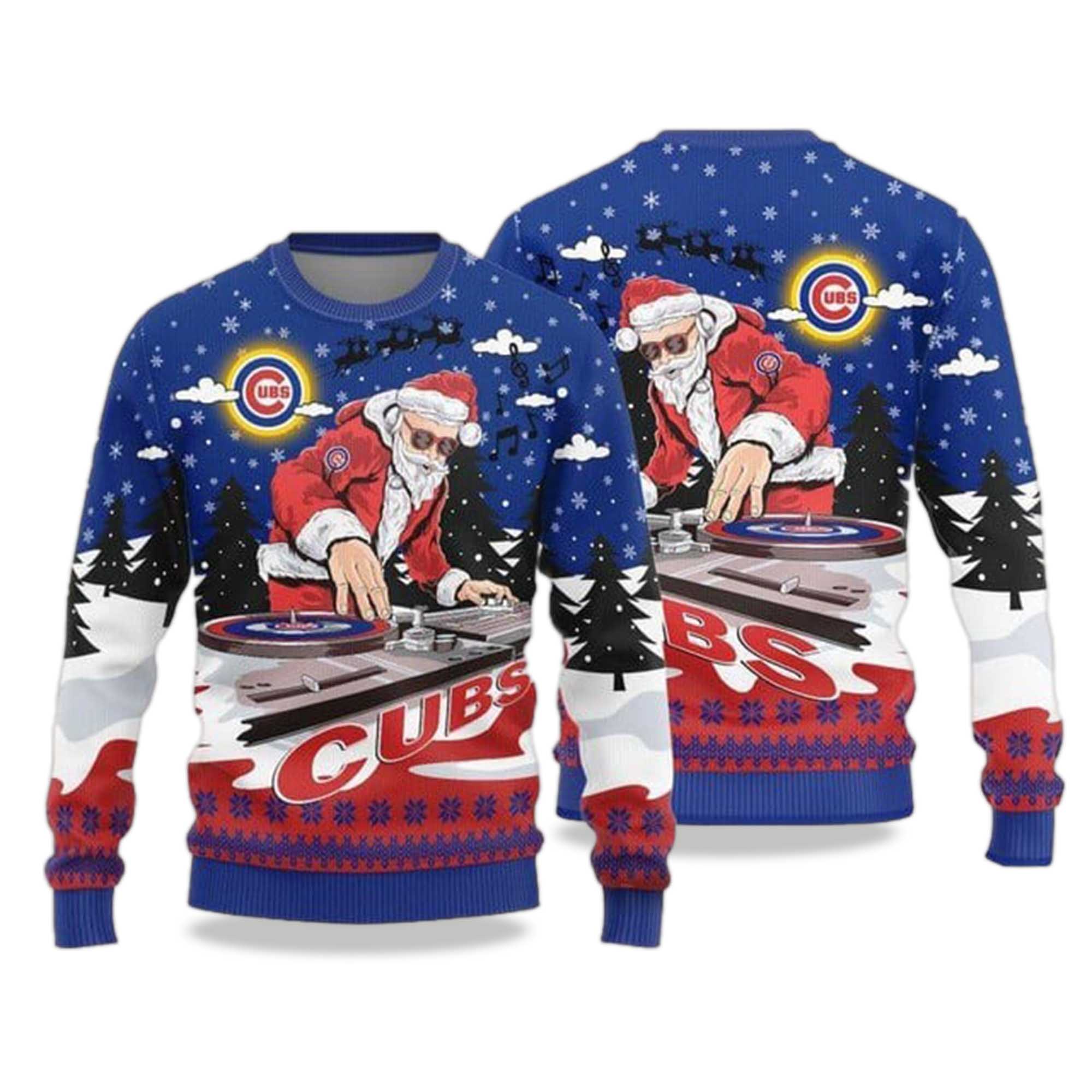 Chicago Cubs DJ Santa Ugly Christmas Sweater 2025