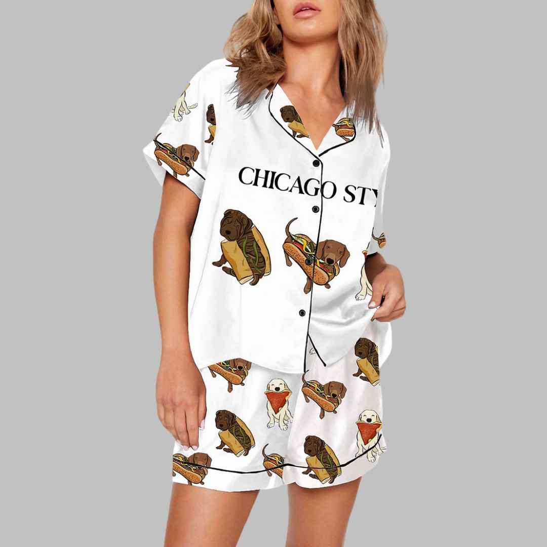 Chicago Dog Hot Dog Art Print Pajama Set - Image 3